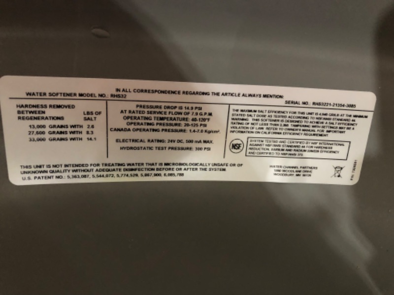 Photo 1 of (Used) Rheem - Preferred 32,000 Grain Water Softener