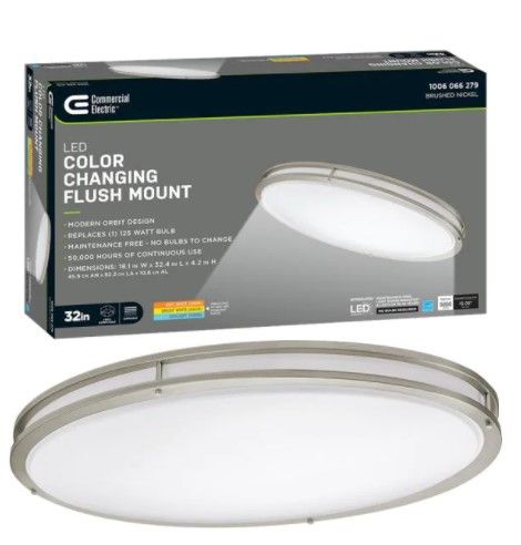 Photo 1 of 32 in. Orbit Oval Color Selectable CCT LED Flush Mount Brushed Nickel Ceiling Light 3000 Lumens Dimmable
