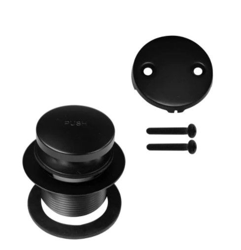 Photo 1 of 1-1/2 in. NPSM Coarse Thread Tip-Toe Bathtub Drain Plug with 2-Hole Overflow Faceplate, Matte Black
