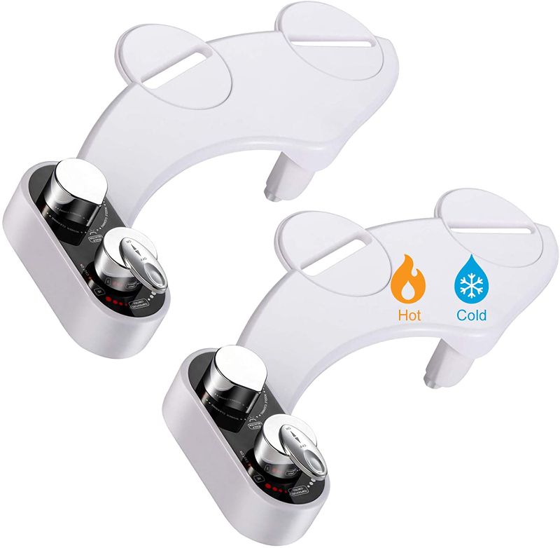 Photo 1 of 2 Pack Bidet Toilet Seat Attachment, Dual Self Cleaning Nozzles Hot & Cold Fresh Water Spray Non-Electric Non-Electric Mechanical Bidet Seat Attachment, Retractable Posterior & Feminine Wash
