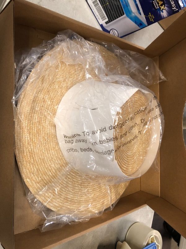 Photo 2 of FEMSÉE Straw Beach Hat - Sun Hats for Women and Men Flat Top Classic Boater Hat
One size