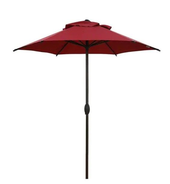 Photo 1 of 7.5 ft. Round Outdoor Market with Push Button Tilt and Crank Lift Patio Umbrella in Red
