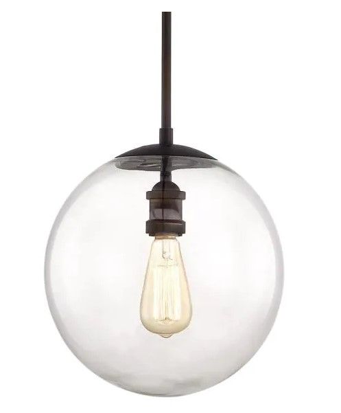 Photo 1 of 12 in. 1-Light Aged Bronze Globe Pendant Vintage Bulb Included
