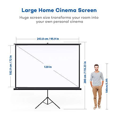 Photo 1 of TaoTronics Projector Screen with Stand, TT-HP020 Indoor Outdoor Movie Projection Screen 4K HD 120" 4:3 with Wrinkle-Free Design (Easy to Clean, 1.1 Gain, 160° Viewing Angle & Includes a Carry Bag)