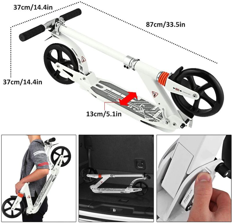 Photo 1 of Kids/Adult Scooter with 3 Seconds Easy-Folding System, 220lb Folding Adjustable Scooter with Disc Brake and 200mm Large Wheels
