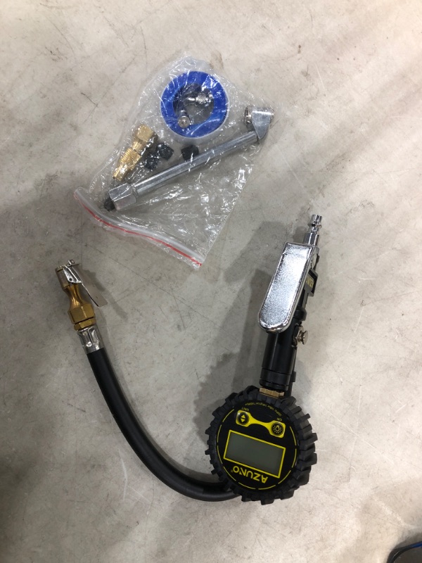 Photo 2 of (MISSING ONE CAP) 
AZUNO Digital Tire Inflator with Pressure Gauge, 200 PSI, Heavy Duty Air Compressor Accessories, w/Rubber Hose Lock on Air Chuck and Quick Connect Coupler
