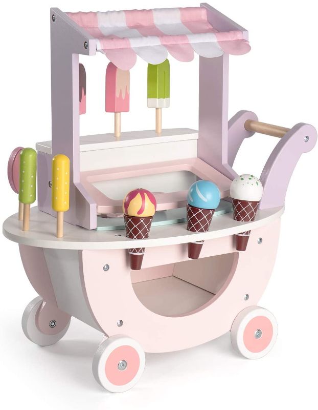 Photo 1 of (PARTS ONLYS SALE: missing manual; COSMETIC DAMAGES)
ROBUD Wooden Ice Cream Cart Toys for Kids, Toddlers Pretend Play Food Truck, Gift for Girls and Boys 3 Years & Up
