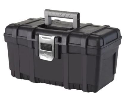 Photo 1 of (ONE BROKEN OFF CORNER)
16 in. Plastic Portable Tool Box with Metal Latch (1.6 mm) in Black, pack of 3
