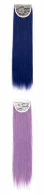 Photo 1 of SARLA Colored Clip in Hair Extensions 2Pcs Straight Long Synthetic Hair Piece 22 Inches Heat Friendly Fiber for Women Girls BLUE AND LILAC 