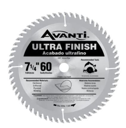 Photo 1 of Avanti 7-1/4 in. x 60-Tooth Fine Finish Circular Saw Blade, pack of 2