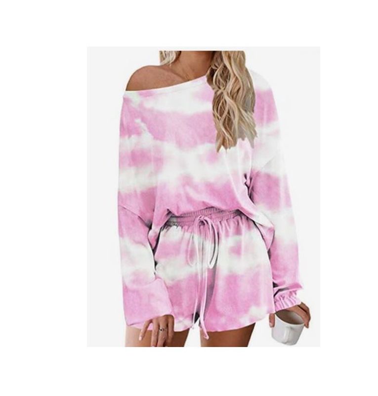 Photo 1 of Yobecho Womens Tie Dye Print Long Sleeve Loungewear Nightwear Soft 2 Piece Short Pajamas Set
