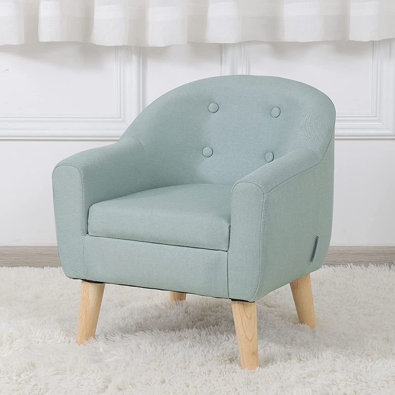 Photo 1 of Durable Single Upholstered Kids Armchair,Toddler Chair with Wooden Frame and Linen Fabric, Ideal Children Seat for Children Gift(Sage)
