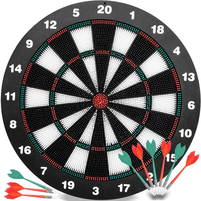 Photo 1 of INNOCHEER Safety Darts and Kids Dart Board Set - 16 Inch Rubber Dart Board with 9 Soft Tip Darts for Children and Adults, Office and Family Time
