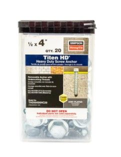 Photo 1 of 
Simpson Strong-Tie
Titen HD 1/2 in. x 4 in. Zinc-Plated Heavy-Duty Screw Anchor (20-Pack)

//missing components 
