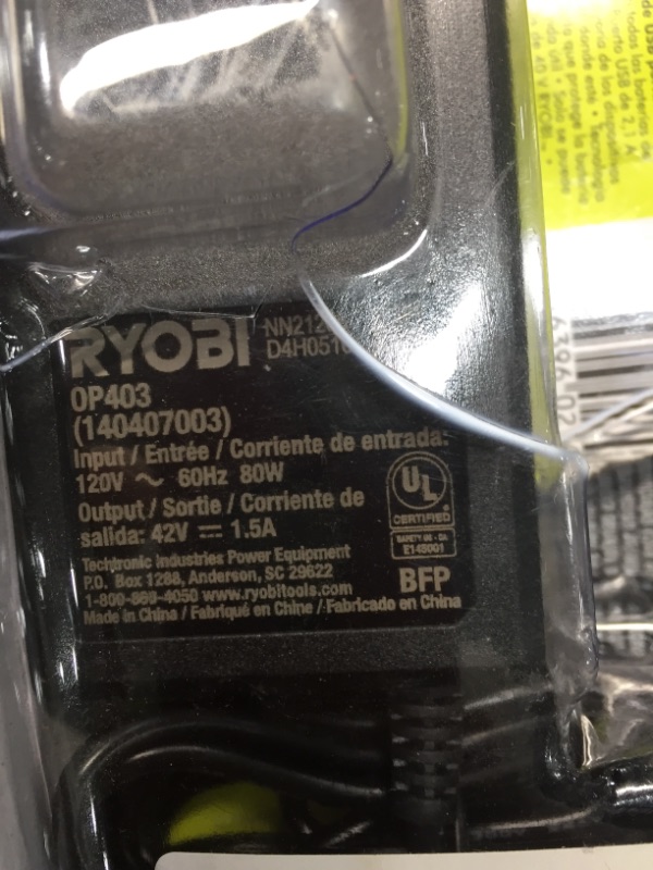 Photo 4 of RYOBI
40V Lithium-Ion Charger with USB Port