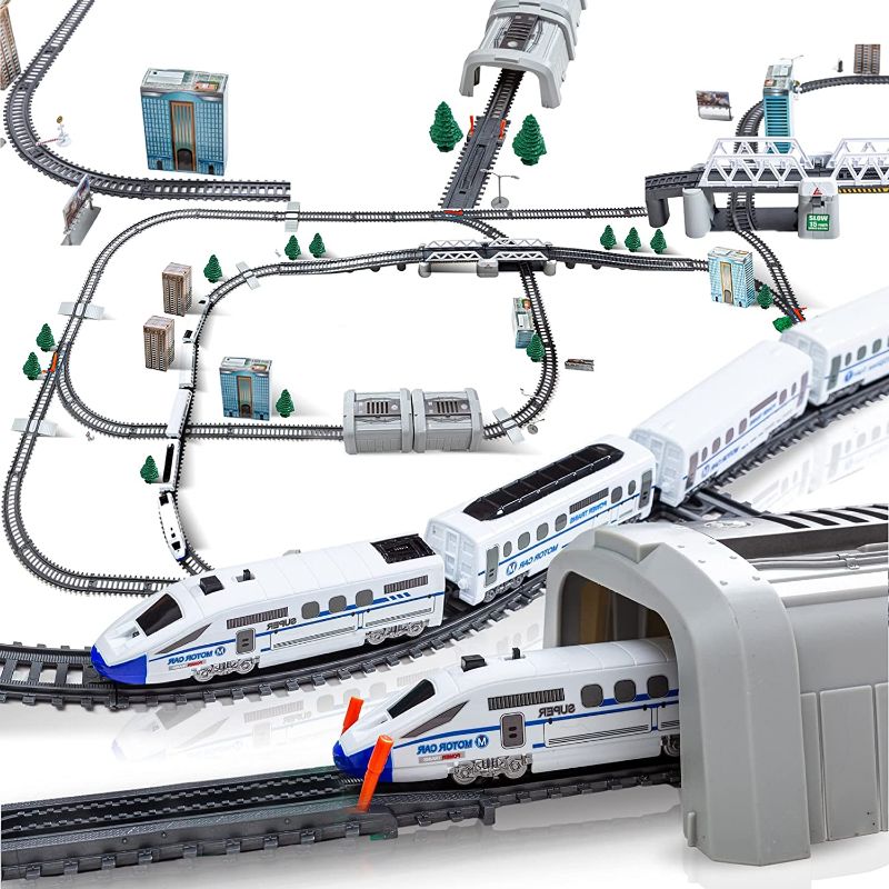 Photo 1 of Electric Train Set for Kids for Holidays Around Christmas Tree with Tracks, High Speed Bullet Engine on Railroad with Sound & Light, Experience Polar Express with Many Accessories and Multiple Paths