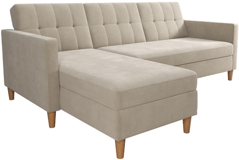 Photo 1 of **BOX 1 OF 2 *** DHP Hartford Storage Sectional Futon with Interchangeable Chaise, Space-saving Design with Multi-position Back, Wooden Legs, Tan Chenille
