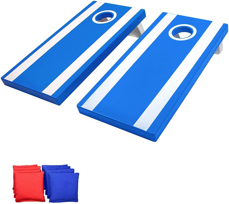 Photo 1 of ***ONE BLUE, ONE RED*** GoSports 4'x2' All Weather Outdoor Cornhole Game Set – Heavy Duty Plastic Weatherproof Boards Includes 8 Bean Bags & Game Rules
