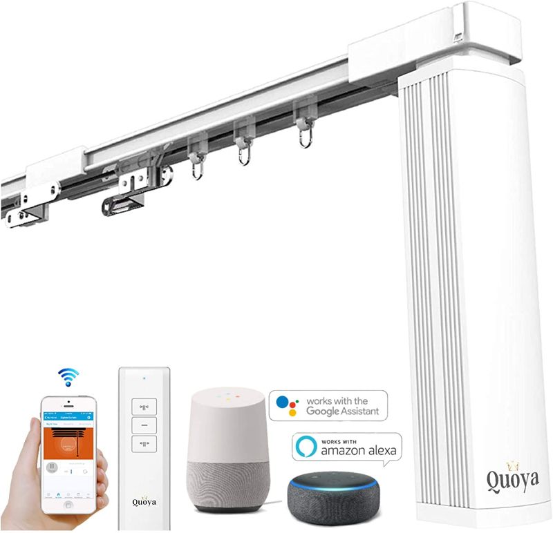 Photo 1 of Quoya Smart Curtains System, Electric Curtain Track with Automated Rail Motorized and Adjustable Tracks/Rod/Pole (up to 3 metres / 118 inches) Quoya WiFi Motor compatible with Alexa

