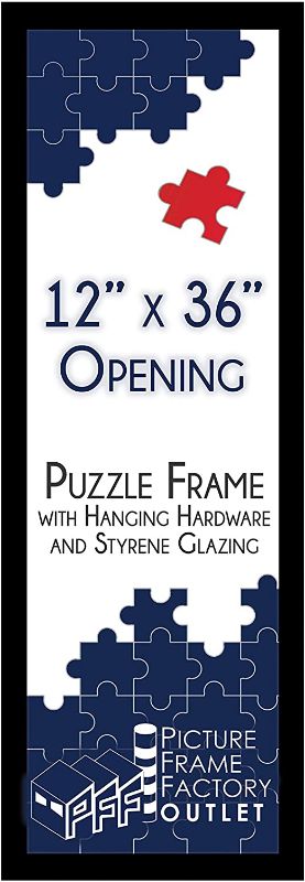 Photo 1 of (1) -12x36 - 1.25" Flat Black Profile - Puzzle Frame - Hanging Hardware and Plexiglass Included
