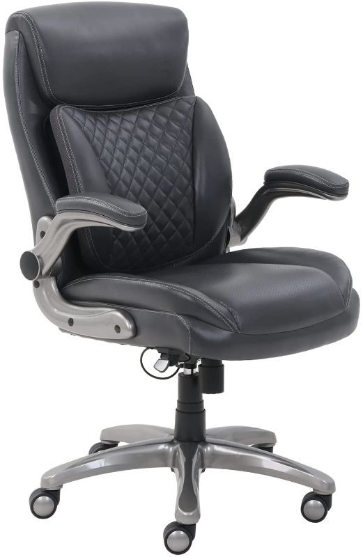 Photo 1 of **PARTS ONLY** AmazonCommercial Ergonomic Executive Office Desk Chair with Flip-up Armrests - Adjustable Height, Tilt and Lumbar Support - Black Bonded Leather
