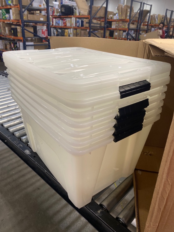 Photo 2 of **MISSING LIDS** IRIS USA 53 Qt. Plastic Storage Bin Tote Organizing Container with Durable Lid and Secure Latching Buckles, Stackable and Nestable, 6 Pack, Pearl with Black Buckle
