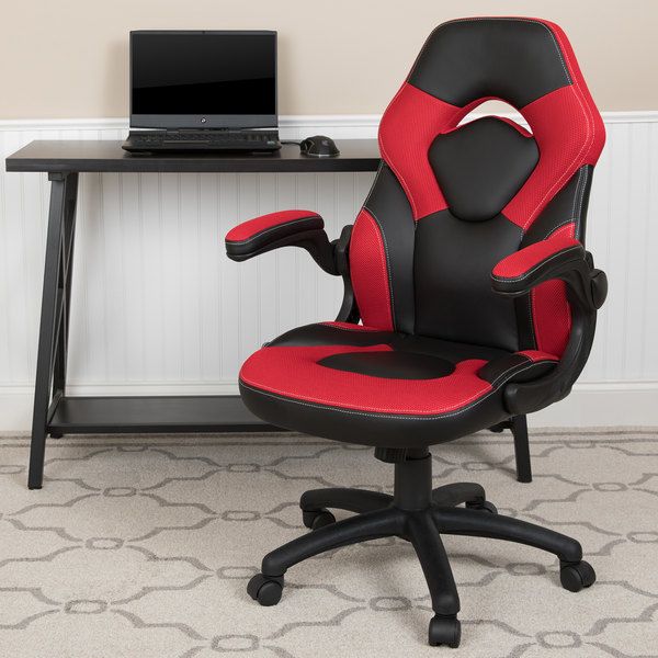 Photo 1 of ***PARTS ONLY*** Flash Furniture CH-00095-RED-GG High-Back Red LeatherSoft Swivel Office Chair / Video Game Chair with Flip-Up Arms
