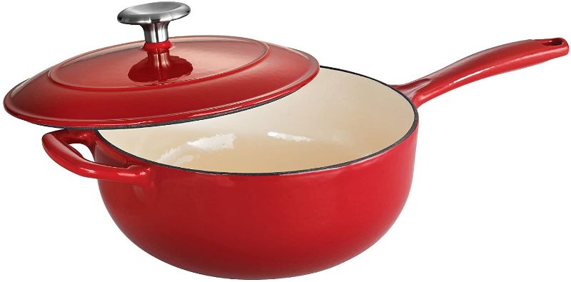 Photo 1 of ***CHIPPED** Tramontina Enameled Covered Saucier Cast Iron 3-Quart Gradated Red, 80131/061DS
