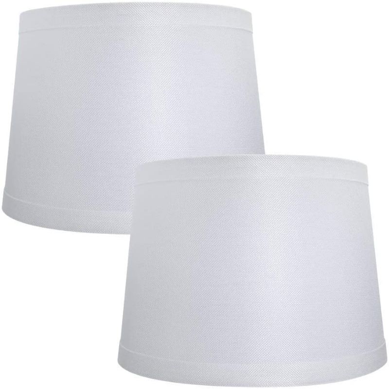 Photo 1 of   ALUCSET Double Medium Lamp Shades Set of 2, Drum Fabric Lampshades for Table Lamp and Floor Light, 10x12x8 inch, Natural Linen Hand Crafted, Spider (White, 2pcs in 1 Cartoon Box)
