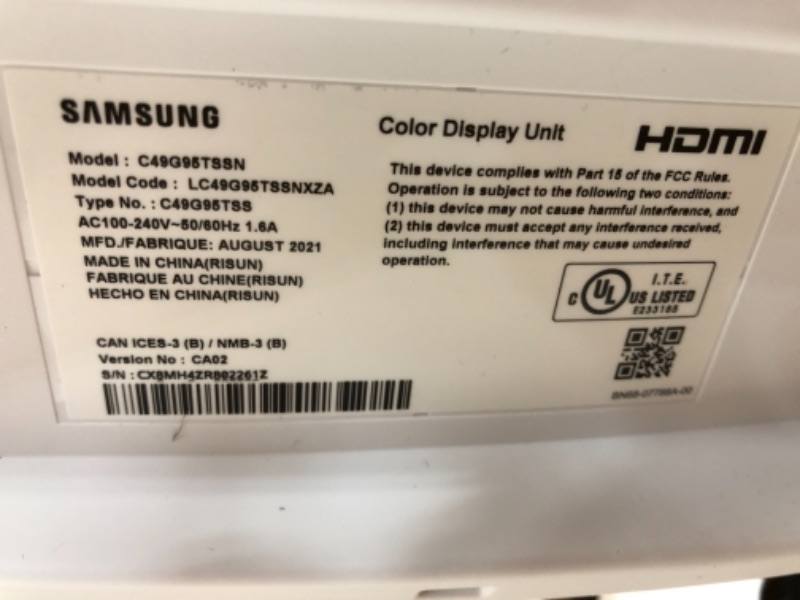 Photo 9 of Samsung -49" Odyssey G9 Gaming Monitor - LC49G95TSSNXZA, Style:QLED, 240Hz
**S/N: CX8MH4ZR802261Z**
**ITEM HAS BEEN TESTED AND POWERS ON**