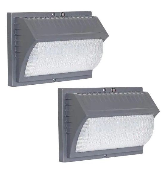 Photo 1 of 42-Watt Equivalent Integrated LED Gray Wall Pack Outdoor Security Light, 5000K, 4000 Lumens (2-Pack)
