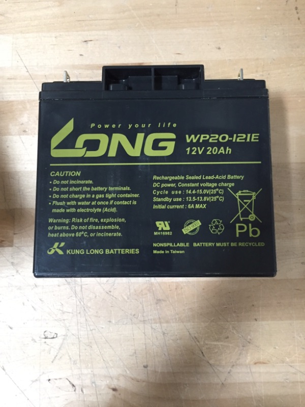 Photo 2 of **similar to stock photo  bur not exact **** LONG WP20-12IE 12V 20Ah F3 Replacement Battery

LONG WP20-12IE 12V 20Ah Compatible Battery
Length: 181 mm (7.13")
Width: 77 mm (3.03")
Height: 167 mm (6.57")
Terminals: F3 - Nut & Bolt
High Performance