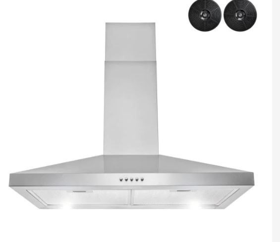 Photo 1 of 30 in. 217 CFM Convertible Kitchen Wall Mount Range Hood in Stainless Steel with Push Control, LEDs and Carbon Filters