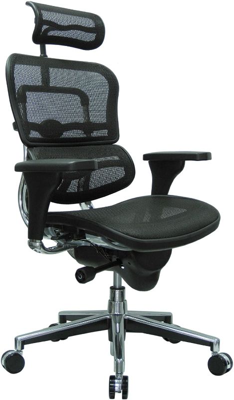 Photo 1 of Ergohuman High Back Swivel Chair with Headrest, Black Mesh & Chrome Base
