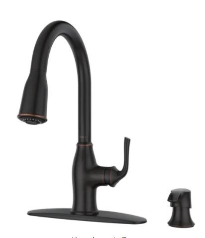Photo 1 of 
Pfister
Rosslyn Single-Handle Pull-Down Sprayer Kitchen Faucet with Soap Dispenser in Tuscan Bronze
