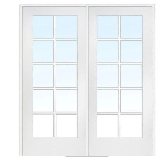 Photo 1 of 72 in. x 80 in. Right Hand Active Primed MDF Glass 10-Lite Clear True Divided Prehung Interior French Door
