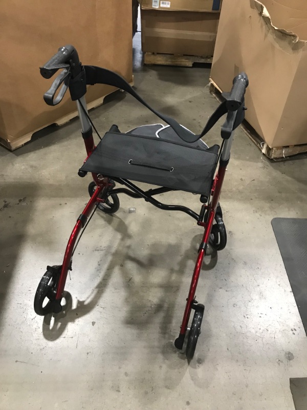 Photo 2 of  Walkers for Seniors- Rollator Walker with Seat 8" Wheels- Easy Folding Senior Walker with Padded Backrest- Lightweight Mobility Walking Aid for Adult Elderly, Aluminum Frame, Red
