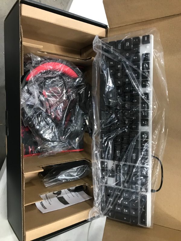 Photo 1 of SOUNDLOGIC XT Light-UP Four-in-One Gaming Combo Kit with Gaming Keyboard, Gaming Mouse, Mouse Pad, and Gaming Headphones.
