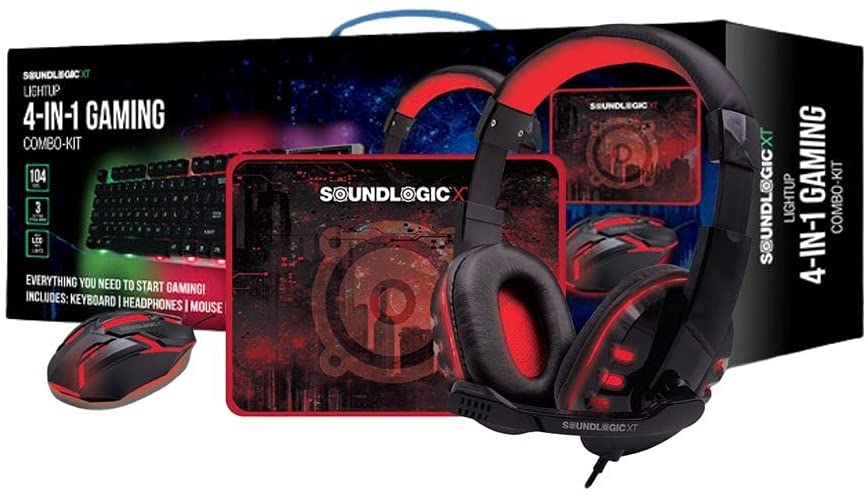 Photo 1 of SOUNDLOGIC XT Light-UP Four-in-One Gaming Combo Kit with Gaming Keyboard, Gaming Mouse, Mouse Pad, and Gaming Headphones.
