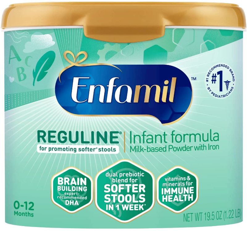 Photo 1 of Enfamil Reguline Baby Formula, Designed for Soft, Comfortable Stools, with Omega-3 DHA & Probiotics for Immune Support, Reusable Powder Tub, 19.5 Oz
exp12/1/22