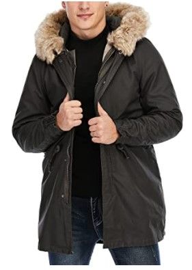 Photo 1 of MEDIUM : TIENFOOK Men Parka Jacket Winter Coat with Drawstring Waist Thicken Fur Hood Lined Warm Detachable Design Outwear Jacket
