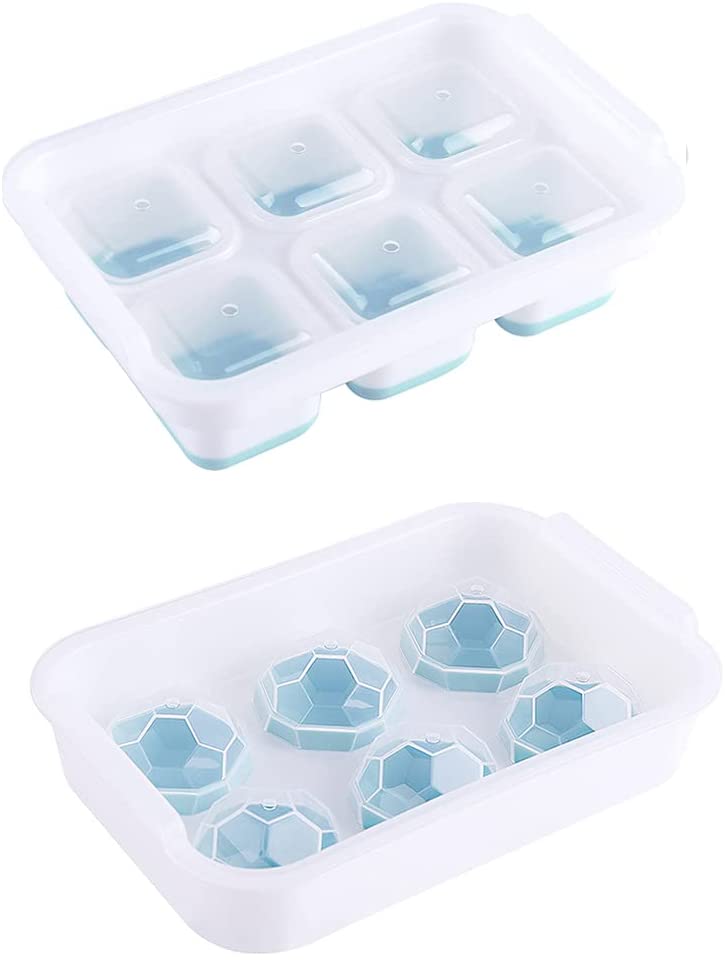 Photo 1 of 2-pack Large Sphere Ice Cube Trays Set of 1 + Large Square Ice Cube Set of 1 (Blue)
