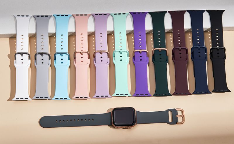 Photo 1 of 2-PACK Adepoy Compatible with Apple Watch Bands 41mm 40mm 38mm, Soft Silicone Sport Wristbands Replacement Strap with Classic Clasp for iWatch Series SE 7 6 5 4 3 2 1 for Women Men, SAND PINK & TARO PURPLE 38/40/41mm
