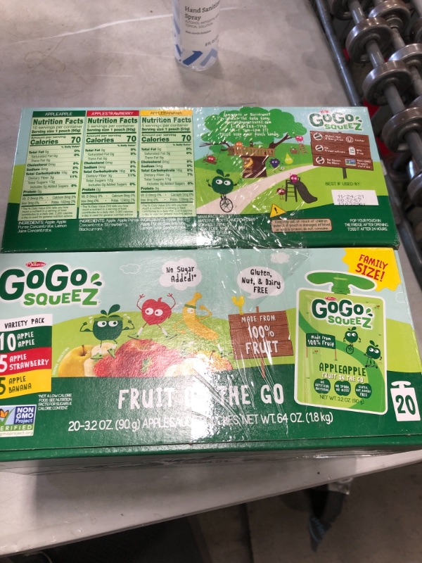 Photo 3 of **expired 12/09/2021** - **expired 11/24/2021** 2-pack GoGo squeeZ Fruit on the Go Variety Pack, Apple Apple, Apple Banana, & Apple Strawberry, 3.2 oz. (20 Pouches) - Tasty Kids Applesauce Snacks - Gluten Free Snacks for Kids - Nut & Dairy Free - Vegan Sn