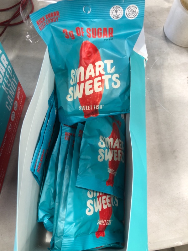 Photo 3 of **EXPIRED 01/18/2022** SmartSweets Sweet Fish, Candy with Low Sugar (3g), Low Calorie (100), No Artificial Sweeteners, Vegan, Plant-Based, Gluten-Free, Non-GMO, Healthy Snack for Kids & Adults, 1.8oz (Pack of 12)
