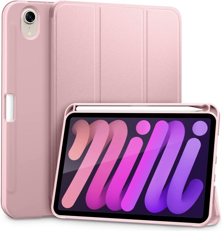 Photo 1 of 2 CASES OF DTTO Case for iPad Mini 6th Generation 2021 with Pencil Holder, Ultra Lightweight Magnetic Smart Cover with TPU Soft Back Shell [Auto Sleep/Wake], Trifold Stand, 8.3 inch Rose Gold
