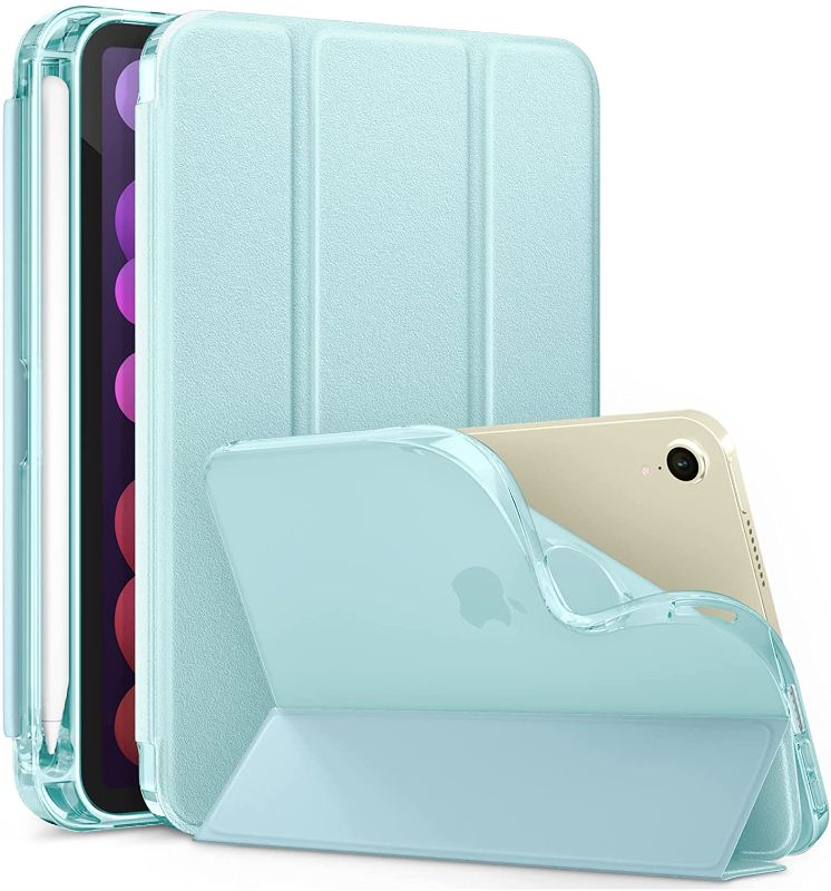 Photo 1 of 2 CASES, DTTO for iPad Mini 6 Case 2021 with Pencil Holder, [Slim Trifold Stand + Pencil 2nd Gen Charging] Protective Soft Translucent Frosted Back Cover for iPad Mini 6th Generation 8.3 inch, Ice Blue
