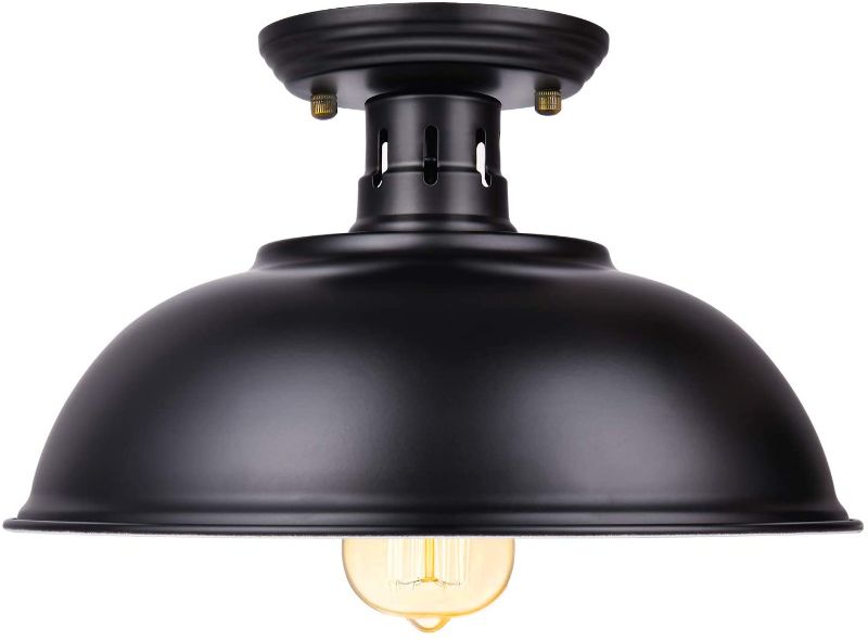 Photo 1 of  Flush Mount Ceiling Light Fixture, E26 Base, Industrial Black Pendant Lamp Shade, Vintage Close to Ceiling Lighting for Kitchen Island...