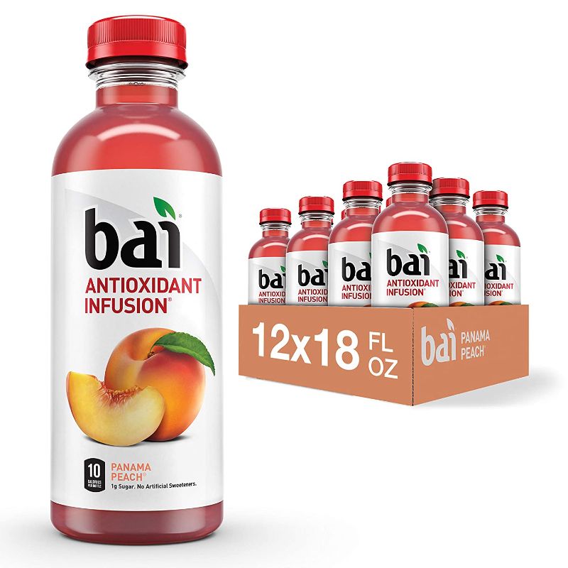 Photo 1 of **BEST BY 04/11/2022** Bai Flavored Water, Panama Peach, Antioxidant Infused Drinks, 18 Fluid Ounce Bottles, 12 Count
