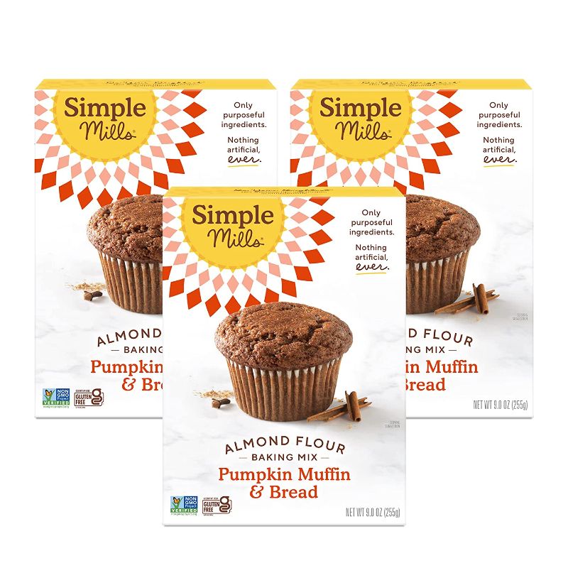 Photo 1 of **BEST BY 01/29/2022** Simple Mills Almond Flour Baking Mix, Gluten Free Pumpkin Bread Mix, Muffin pan ready, Made with whole foods, 3 Count